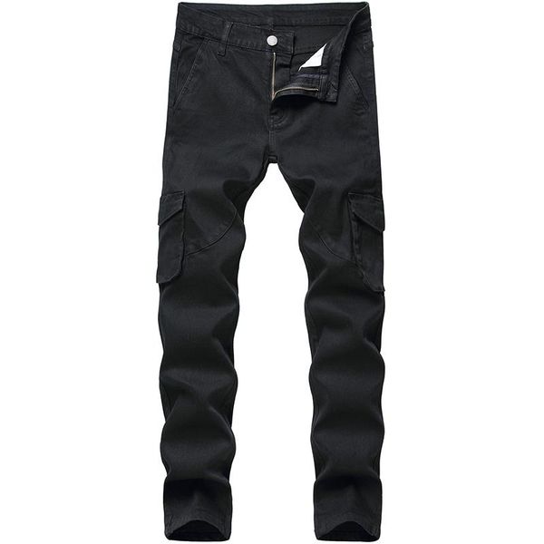 

men's jeans men trendy denim pants casual style multi-pocket black male, Blue