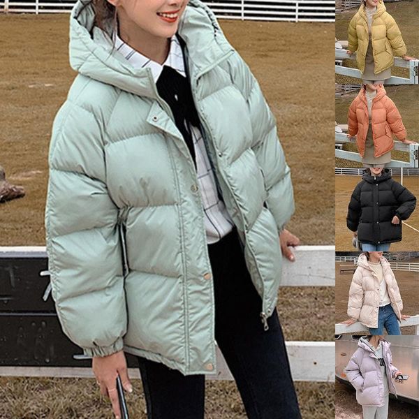 

2020 winter hooded cotton jacket women korean version loose winter new hong kong style harajuku thickened bread clothing trend, Blue;black