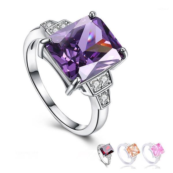 

wedding rings simple and elegant big zircon for women colorful purple champagne pink red sparkling cz engagement ring size 6-101, Slivery;golden
