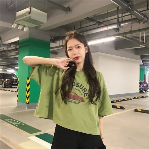 

s6fsq net red short high women's summer 2020 new slim sleeve t-shirt large coat t-shirt loose short navel waist ins fashion ct8rx, White