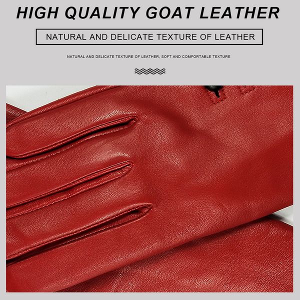 

ching yun new women gloves genuine leather winter autumn ladies fashion brand goat skin warm 6 buckle gloves woman 201104, Blue;gray