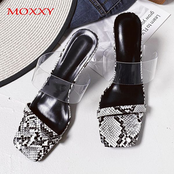 

women transparent shoes 2020 summer home jelly slippers high heel clear slippers snake print shoes ladies slides x1020, Black