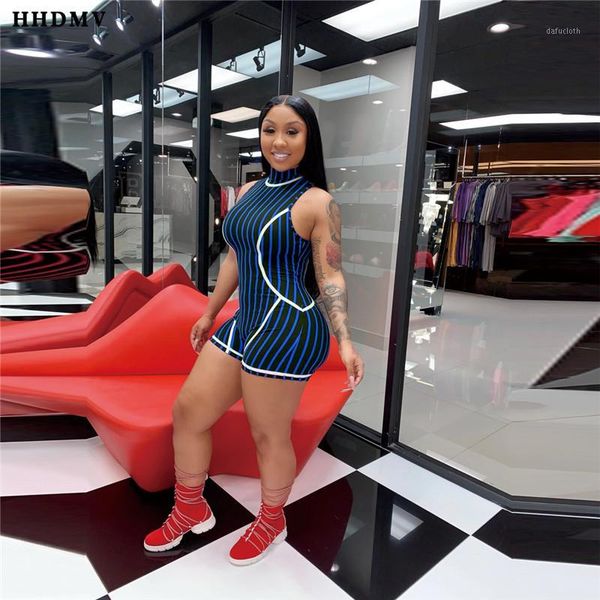 

hhdmv 2020 o-neck chic running fashion sleeveless short pant bandage playsuits office slim romper1, Black;white