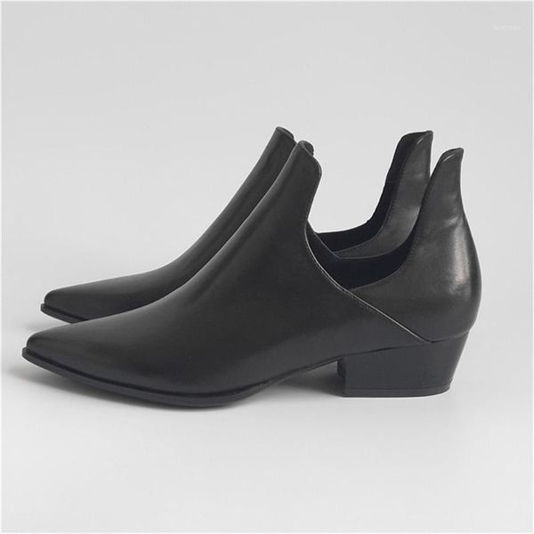 

flat women boots black ankle poined stiletto real leather block heels1