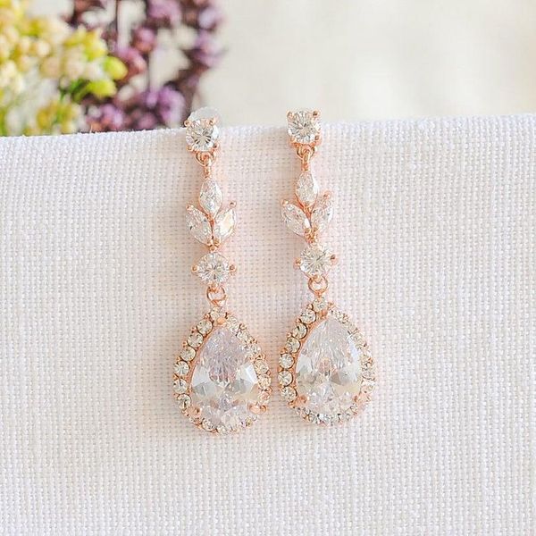 

leaf shape zircon drop earrings water drop crystal long wedding earrings for women bridal jewelry gift, Silver