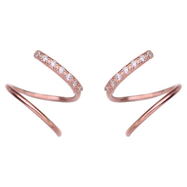 

stud 1pair thin &small authentic 925 sterling silver wave twist zircon ear earrings gift ce76, Golden;silver