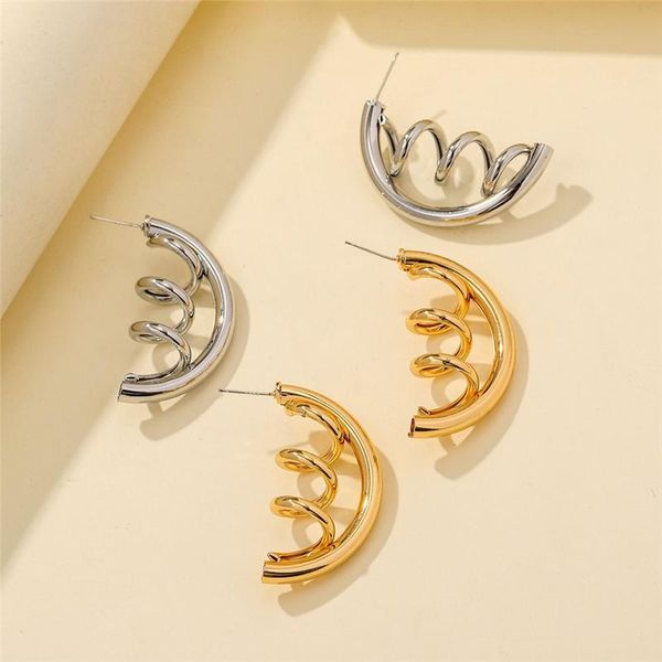 

stud bacolod big moon shaped earrings for women gold silver color fashion party birthday wedding jewelry 2021 earring, Golden;silver