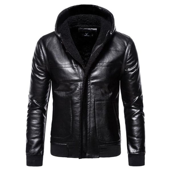 

plus size men's fur coat trend hooded leather jacket men, Black