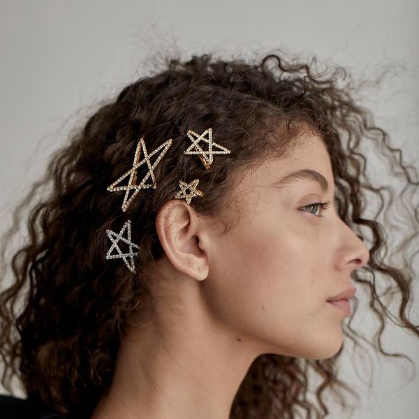 

star heart shape full rhinestone hair clips bobby pins for women geometric crystal big hair barrettes hair jewelry, Golden;silver