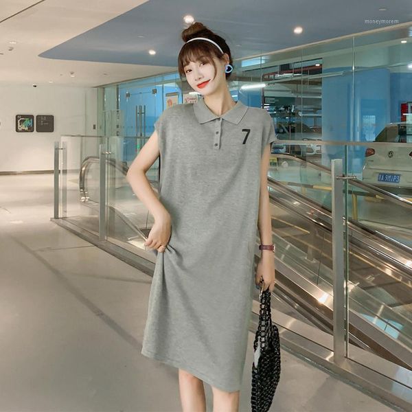 

casual dresses 2021 sleeveless women cotton dress female turn-down collar loose middle plus size 4xl black/grey/blue/yellow1, Black;gray