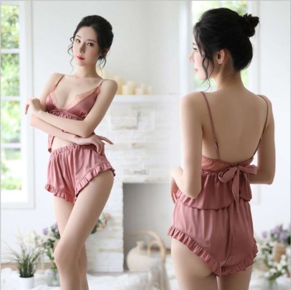 

tempting uniform underwear maid set women's summer two piece ice pajamas, Black;white