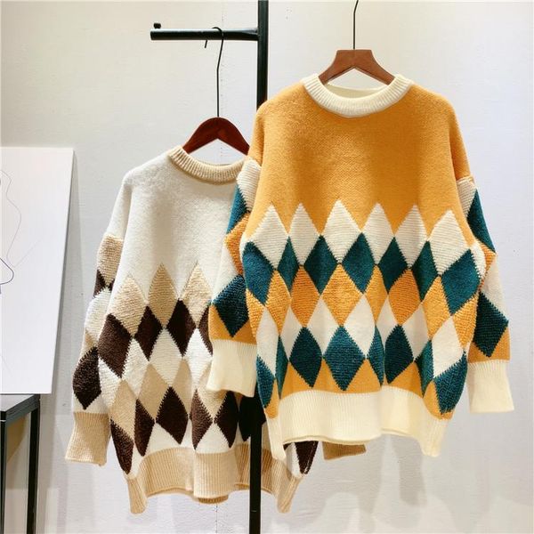 

2020 new women autumn o-neck sweater long sleeve color patch women warm sweater fashion winter casual pullovers pull femme, White;black