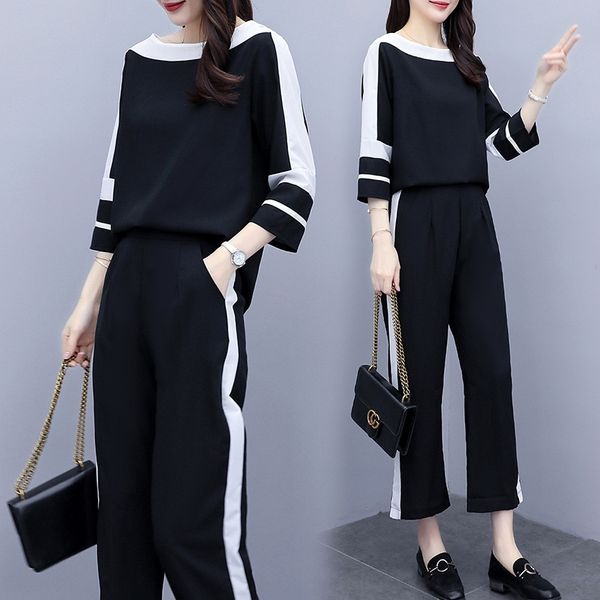

7hywg large size women's summer 2020 style clothing fat mm western clothing slimming fat sister leisure sports stitching suit suit age, Gray