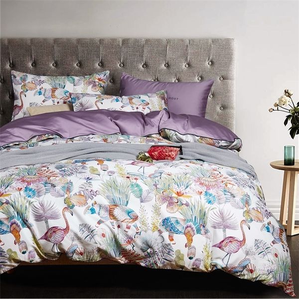 Cama de algodão egípcio lençóis de lençóis cetim conjuntos de cama de edredão flor impressão meninas pastoral princesa colchas #sw t200706