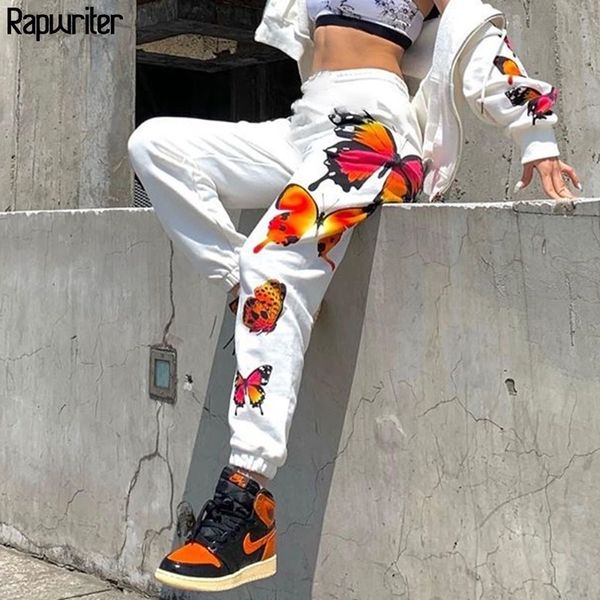 

rapwriter streetwear butterfly print sweatpants joggers women fall stretch high waist pants harajuku loose trousers fashion 201106, Black;white