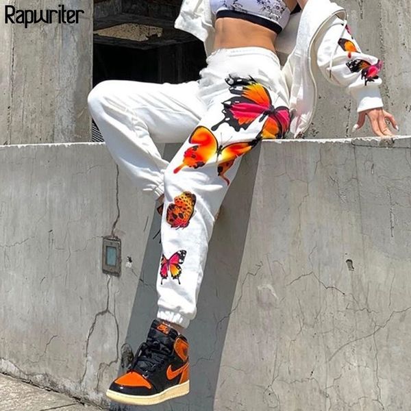 Rapwriter streetwear borboleta impressão de canecas sweatpants mulheres cair alongamento de cintura alta calças harajuku calças soltas moda 201106