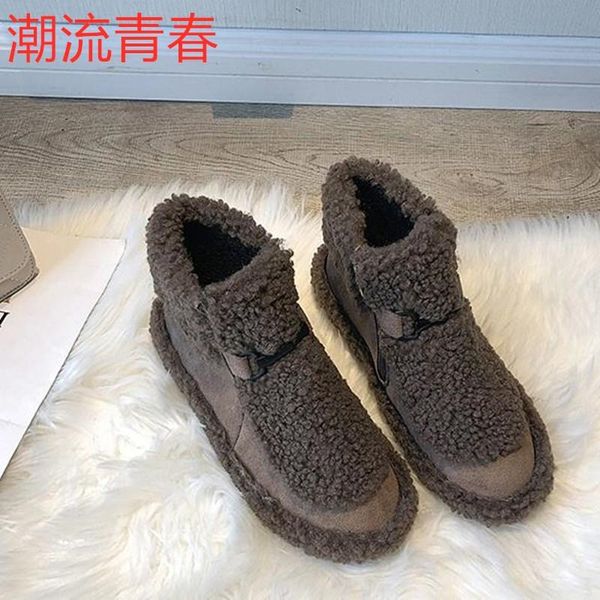 

женская мода зима неуклюжим тапки вскользь спорт короткие сапоги платформа плюша высокого папа обувь дамы толстым дном сапоги, Black