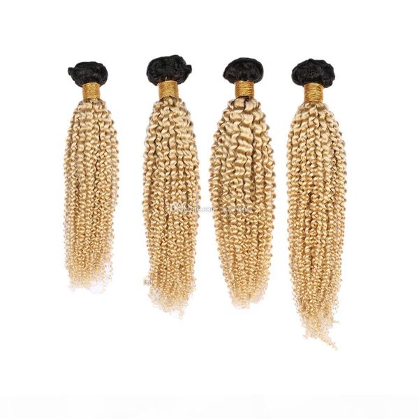 

kinky curly virgin hair extensions 1b 613 two tone blench blonde 613 kinky curly human hair weave 4bundles 4pcs lot, Black