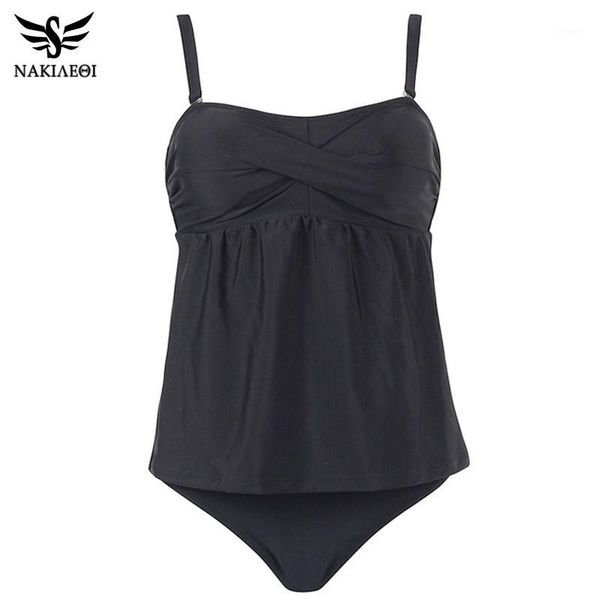 

nakiaeoi 2020 swimwear women solid swimsuit halter neck tankini set print bathing suit swim wear shorts two piece bikinis1, White;black