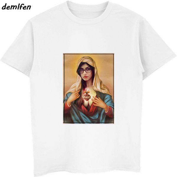 

summer movie pulp fiction virgin mary short sleeve male hip hop tees funny harajuku streetwear hooded sweatshirt hoodie men t shirt