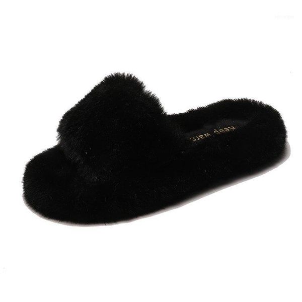 

slippers furryindoor sapato feminino shoes woman women furry pantuflas chinelos fur slides flat women1, Black