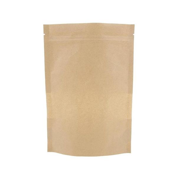

10pcs/lot kraft paper bag window empty dried self stand zipper package gift sealing bags up fruit t3g3