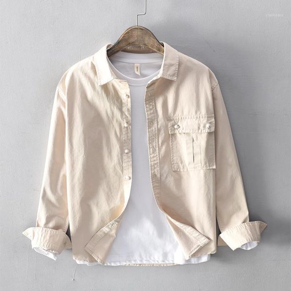 

autumn british fashion men shirts 100% cotton safari cargo shirts japanese vintage long sleeve casual shirt men1, White;black