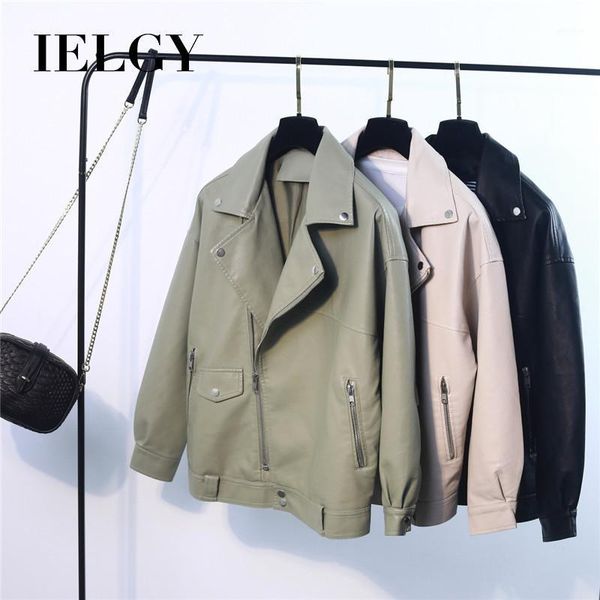 

ielgy loose women's leather jacket large pu water trend washing machine clothes fashion solid color coat1, Black
