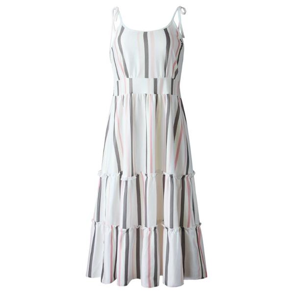 

women backless suspender dress summer fashion high waist stripe printing long dress, Black;gray