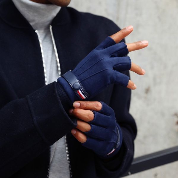 

cycling fingerless autumn and running plush warm men' winter thickened suede half finger gloves, Blue;gray