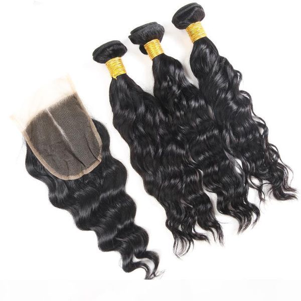 

water wave bundles with closure peruvian wet and wavy hair extensions unprocessed brazilian virgin hair bundles with closures frontal, Black;brown
