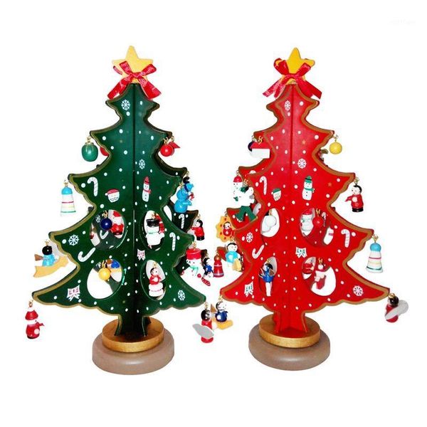 

wooden mini christmas tree toy deskdecoration with pendant ornament diy gift for kids1