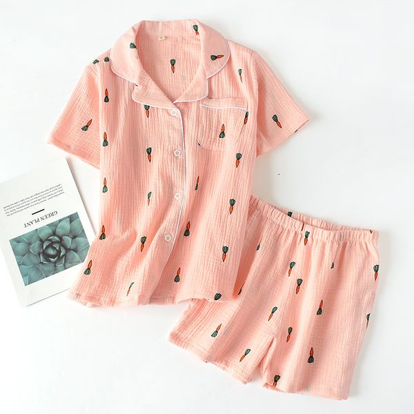 

short cotton pajamas set women summer pjs sleepwear cute carrot girls plus size nightwear loungewear pj night suit home clothes t200707, Black;red