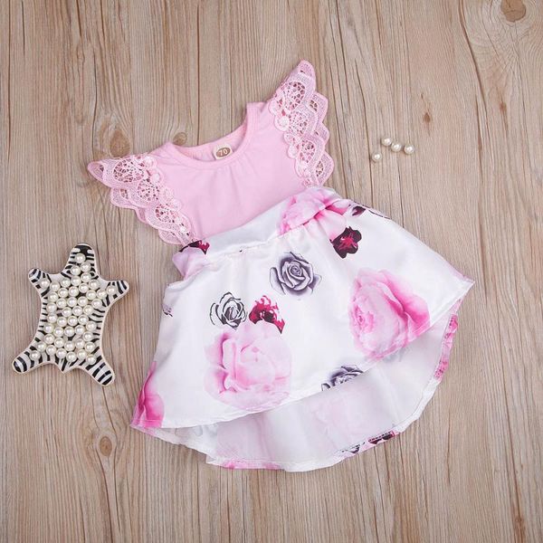

girl's dresses girls summer dress 0-24m toddler infant baby floral print lace princess party sleeveless outfits cloth c#, Red;yellow