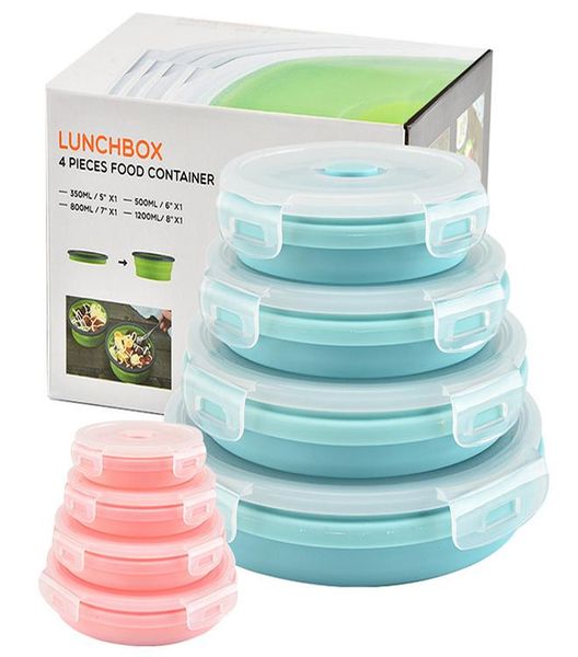 

4 шт. set sile lunk box портативная чаша bpa бесплатная микроволноваявинка складной пищевой контейнерной завтрак 350 500 800 1200 мл экологи
