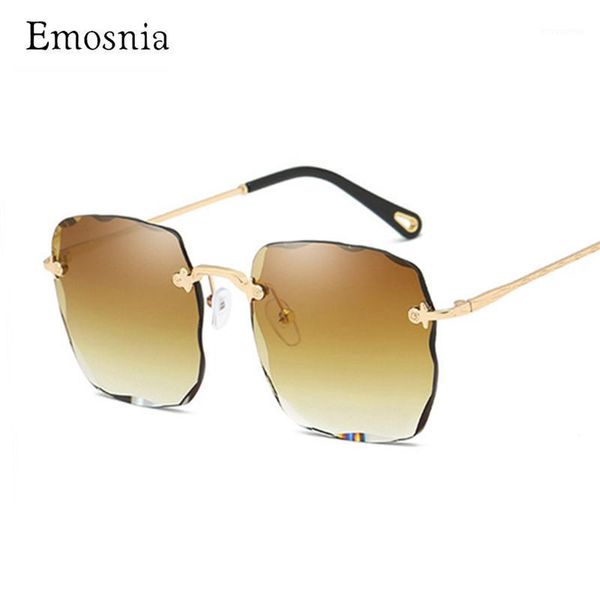 

fashion rimless square sunglasses women trendy fashion ladies retro gradient sun glasses red brown tinted color lens uv4001, White;black