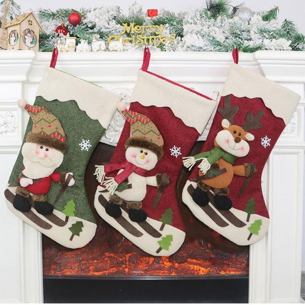 

new santa stocking sock candy bags christmas tree ornaments pendants gift bag for children fireplace hanging decor party supply, Black