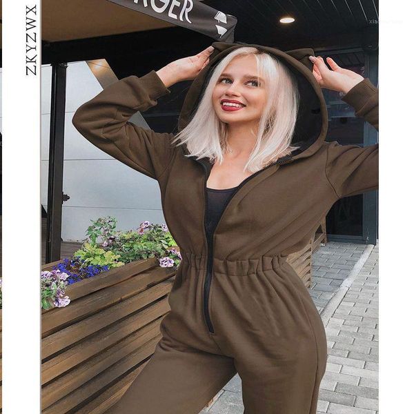 

zkyzwx 2020 long sleeve bodycon jumpsuit for women one piece club outfits elastic workout fashion rompers hoodies1, Black;white