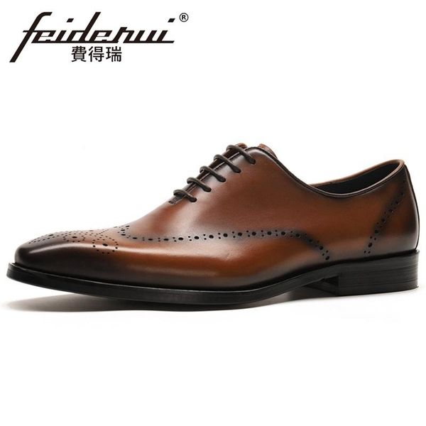 

summer style genuine leather men's laces oxfords square toe man wingtip party flats formal dress breathable brogue shoes bql205, Black