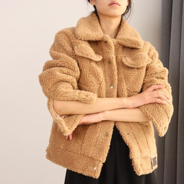 

women's jackets 2021 autumn and winter lamb wool thickened lapel warm loose jacket women, Black;brown