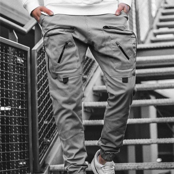 

fashion cargo pants men tactical joggers fitness sweatpants multi-pocket trouser workout harem pants hip hop streetwear1, Black