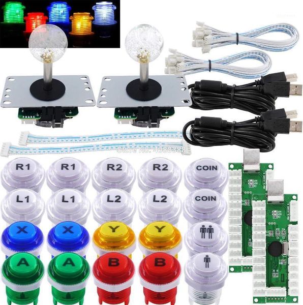 Controladores de jogo joysticks arcade joystick pc 2 player kit diy buttons LED Microswitch 8 vias Coda de codificador USB para Mame Raspberry Pi1