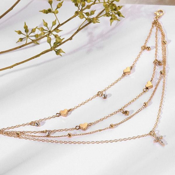 

iparam bohemian crystal cross multilayer anklet for women vintage beach heart cross ankle sandals anklet jewe jlljes, Red;blue