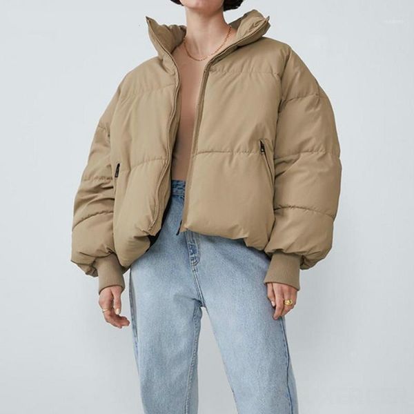 

2021 autumn winter thick warm cotton parka coat women solid short jacket female casual loose black khaki outwear mujer casaco1