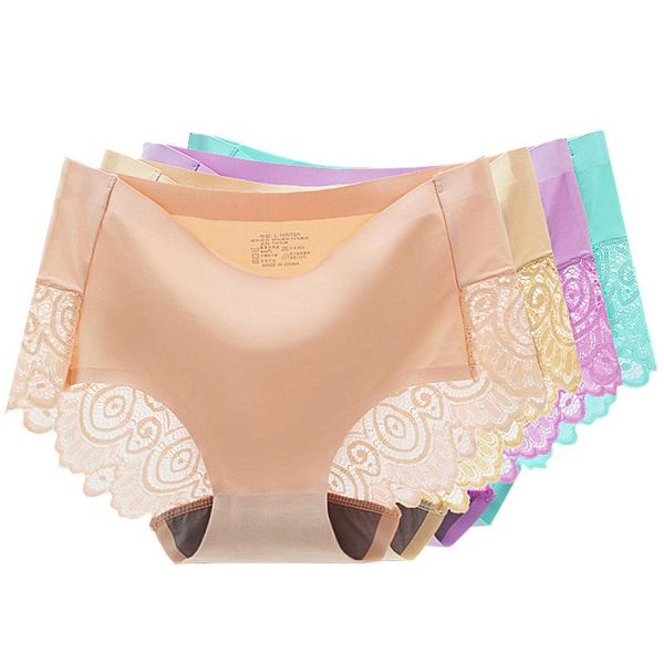 

women's panties women ice silk seamless briefs low waist cotton lingerie comfort breathe intimates plus size underwear 3pcs/lot #f, Black;pink