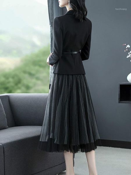 

formal 2020 spring elegant office dress lady style suit jacket + mesh skirt casual two piece set women clothes zt12901, White