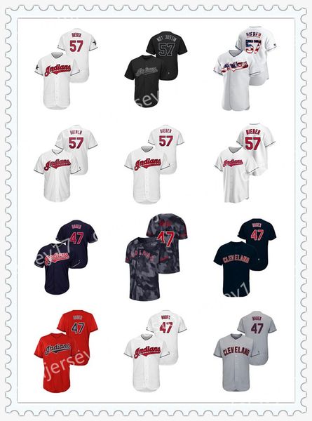 

men women youth cleveland indians 57 shane bieber 47 trevor bauer 30 naquin #00 2020 player custom jerseys baseball jersey, Black