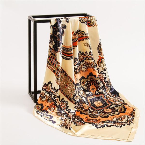

luxury 2020 women silk scarves square print smooth stain office neck scarf hijab headband female pashmina foulard handkerchief jllmkc, Blue;gray