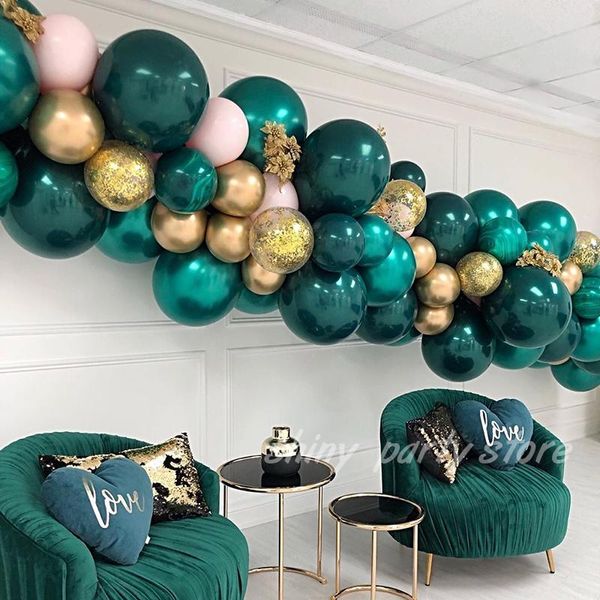 

25pcs 5/10/12inch dark green latex balloons golden helium baloon birthday party decorations wedding supplies