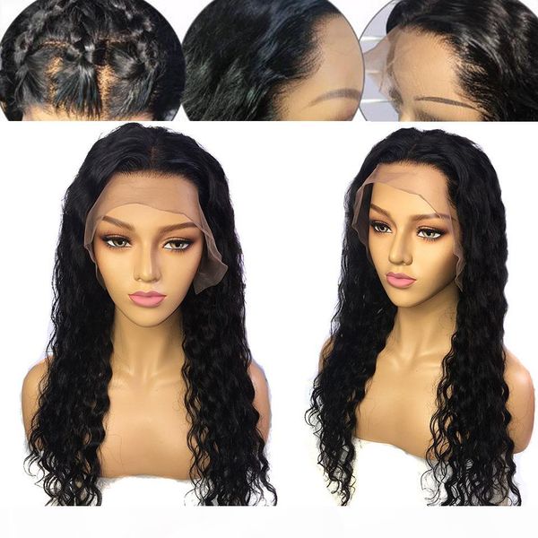 

кудрявые remy человеческих волос парик 13 * 6 glueless фронта шнурка человеческих волос парики pre сорванные с волос младенца полные парики, Black